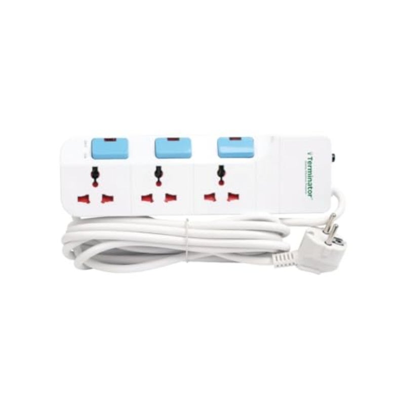 TPB 813-2RP 3 Way Universal Extension Socket 3M Cable, Individual Switches and LED Indicators, 2 Round Pin Plug, Flame-Retardant 13A Power Strip for Home and Office Electronics - Image 1