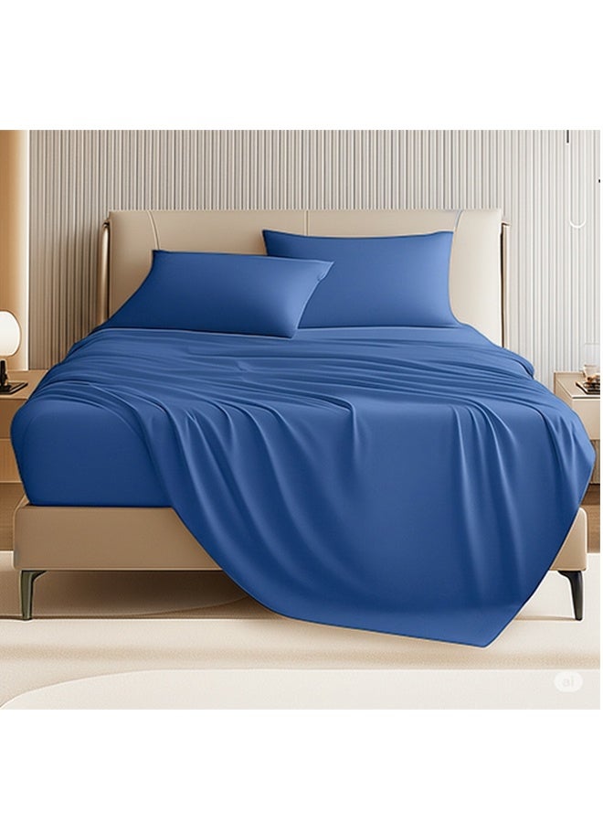 snooze Flat bed sheet set  3Pcs, bed sheet 220*235 cm+ 2 free pillowcases, Blue - Image 1