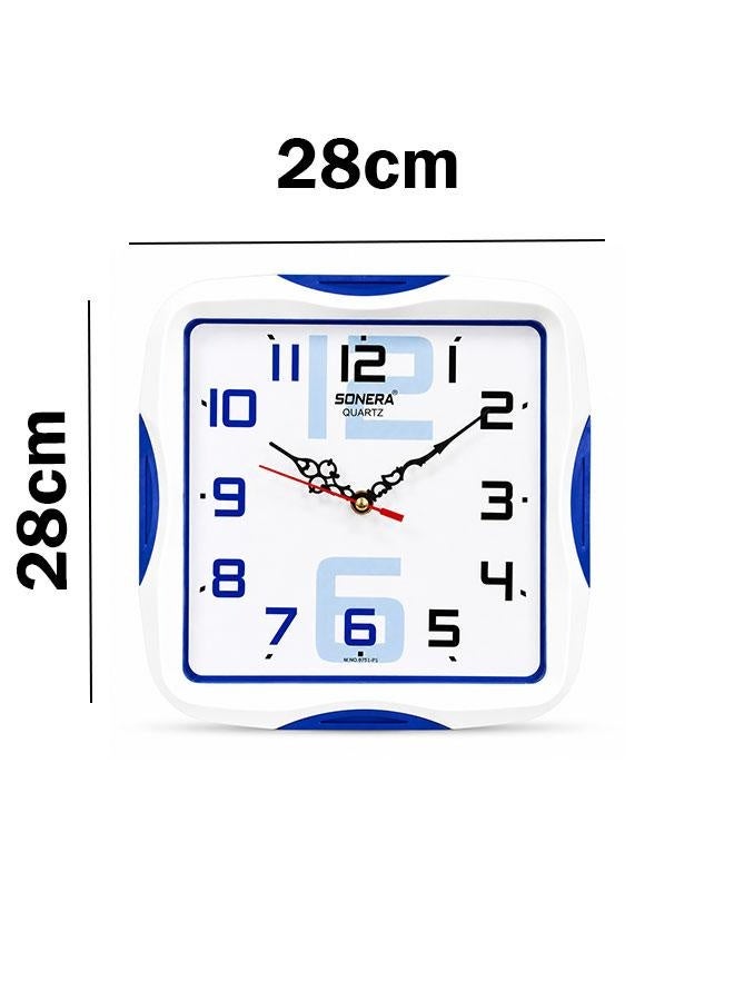 Sonera Square Quartz Wall Clock – White and Blue Design with Large Numbers  Product Description: - Image 2