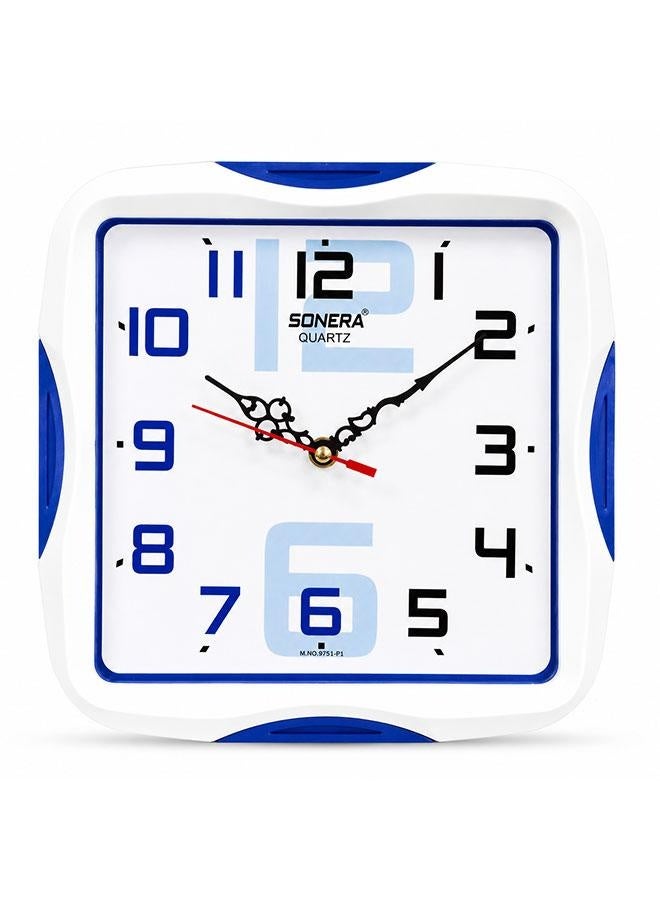 Sonera Square Quartz Wall Clock – White and Blue Design with Large Numbers  Product Description: - Image 1