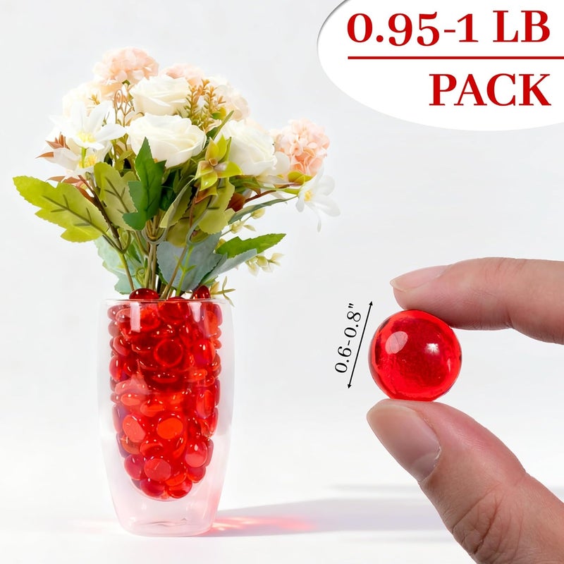 Foncomy Red Flat Glass Marbles, 0.97 lb Transparent Vase Filler Pebbles Gems, Decorative Glass Beads for Vases, Table Scatter, Crafts, Floral, Mancala Stones, Centerpieces, Aquarium Rocks for Fish Tank - Image 2