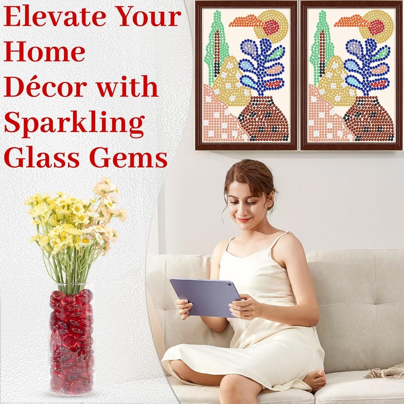 Foncomy Red Flat Glass Marbles, 0.97 lb Transparent Vase Filler Pebbles Gems, Decorative Glass Beads for Vases, Table Scatter, Crafts, Floral, Mancala Stones, Centerpieces, Aquarium Rocks for Fish Tank - Image 4