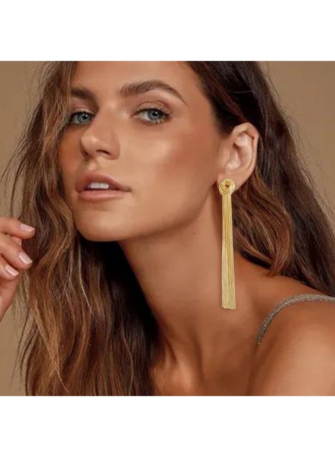 BriLove Fashion Long Chandelier Tassel Knot Dangle Drop Earrings For Women Party Prom Goldtone - Image 2
