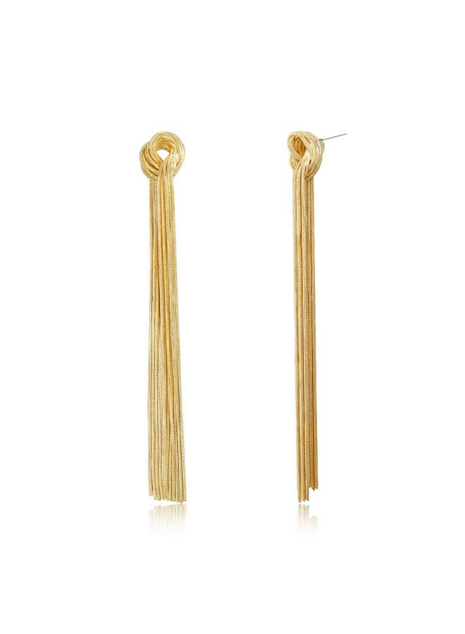 BriLove Fashion Long Chandelier Tassel Knot Dangle Drop Earrings For Women Party Prom Goldtone - Image 1