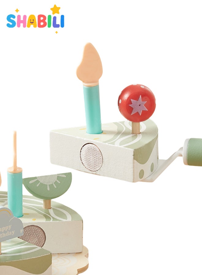 SHABILI Pretend Play Birthday Cake Set Wooden Cutting Toys with Velcro Simulation Slices for Kids Boys & Girls Age 3+ Early Learning Role Play Kitchen Gift - Image 2