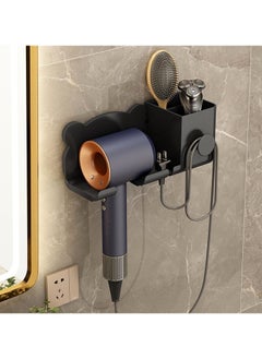 DUNISO Hair Dryer Holder Wall Mounted Blow Dryer Organizer for Bathroom Multi-functional Hair Dryer Rack Black  - Image 2