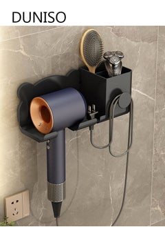DUNISO Hair Dryer Holder Wall Mounted Blow Dryer Organizer for Bathroom Multi-functional Hair Dryer Rack Black  - Image 1