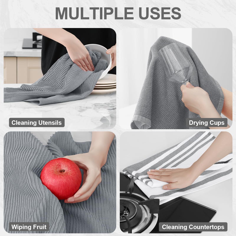 Homaxy Premium Kitchen Towels(18â€x 28â€, 6 Pack), Large Cotton 380 GSM Kitchen Hand Towels, Soft and Absorbent Terry Dish Towels, Multipurpose Tea Towel Set with Hanging Loop, Grey - Image 4