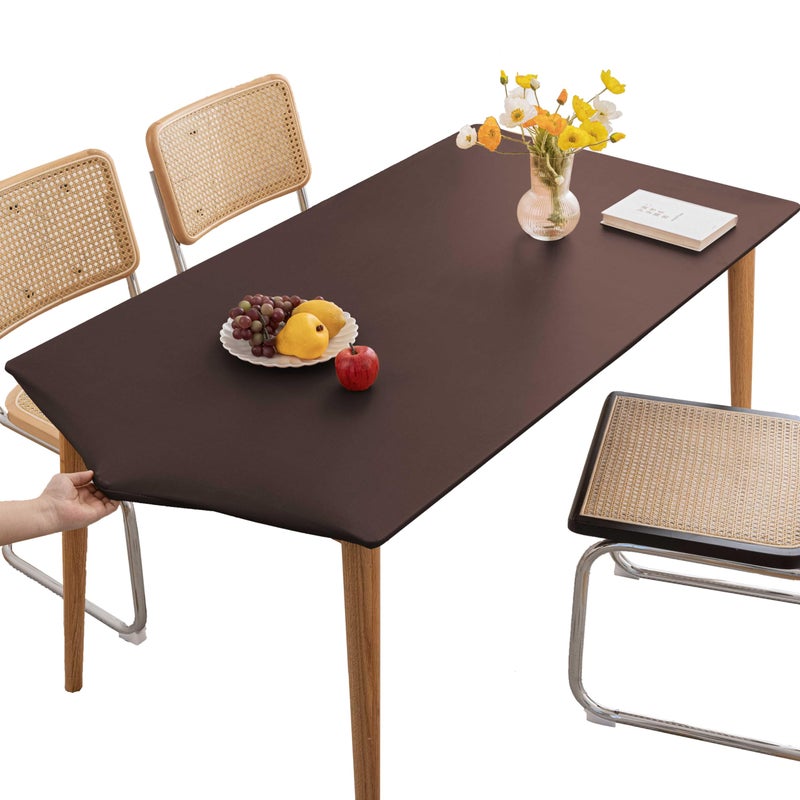 Huierxun PU Stretch Fitted Rectangle Tablecloth with Elastic Edge 35 x 55 Inch Waterproof Oil Proof Table Cloth Wipeable Table Cover for Indoor Outdoor Furniture Protect (Coffee,35"x55") - Image 1