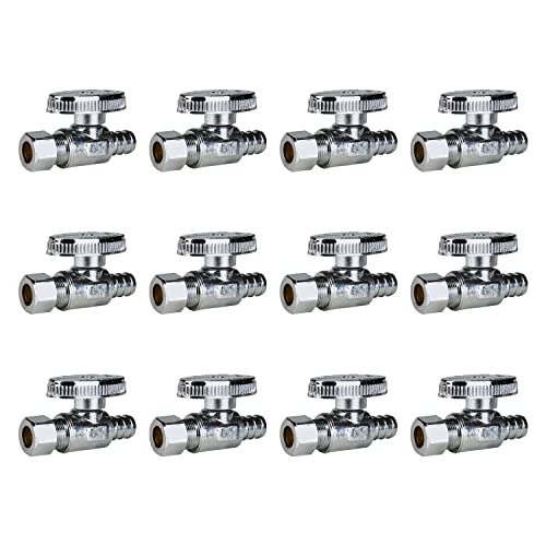 SUNGATOR 12-Pack Straight Stop Valve, 1/2" PEX x 3/8" OD Compression, Quarter Turn Chrome Plated, 1/2 inch Pex Shut Off Valves for Faucet and Toilet, UPC Certified - Image 1