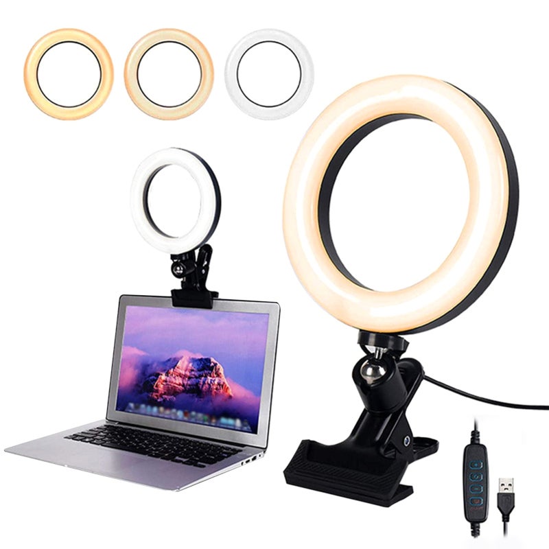 8Inch RGB Selfie Ring Light - Flicker-Free Anti-Glare Eye-Caring Light With Stable 70mm Clamp, 3 Color Temperatures, 10 Dimmable Levels, USB Powered For Live Broadcasting, Web Conferencing, Self-Portr - Image 1