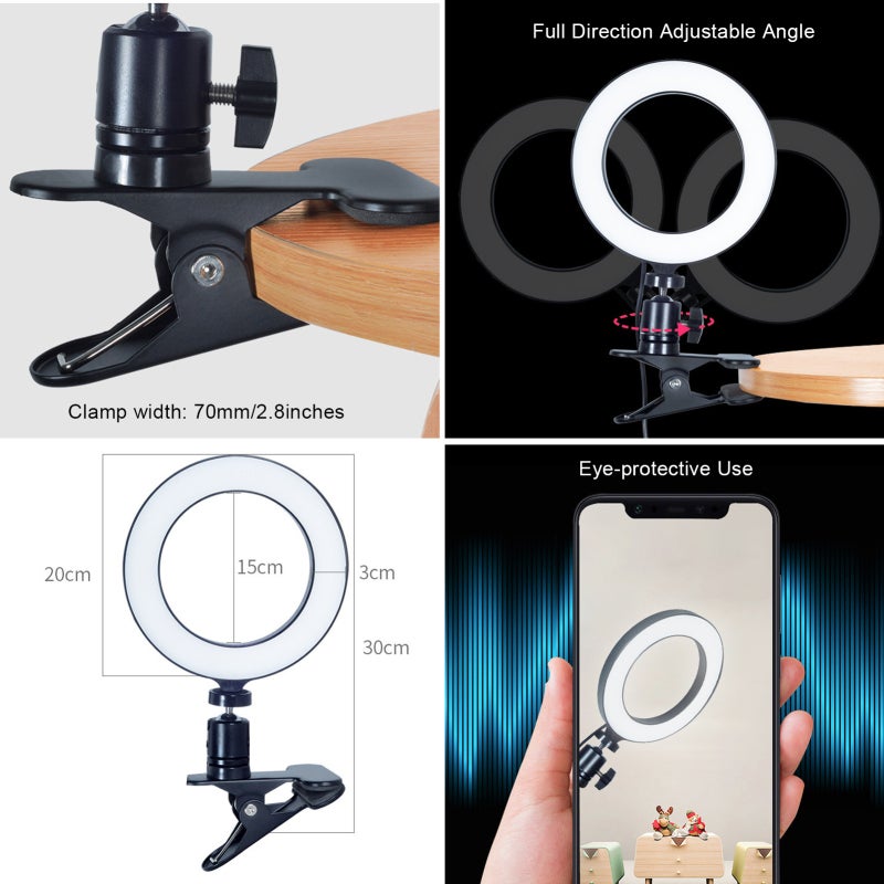 8Inch RGB Selfie Ring Light - Flicker-Free Anti-Glare Eye-Caring Light With Stable 70mm Clamp, 3 Color Temperatures, 10 Dimmable Levels, USB Powered For Live Broadcasting, Web Conferencing, Self-Portr - Image 3