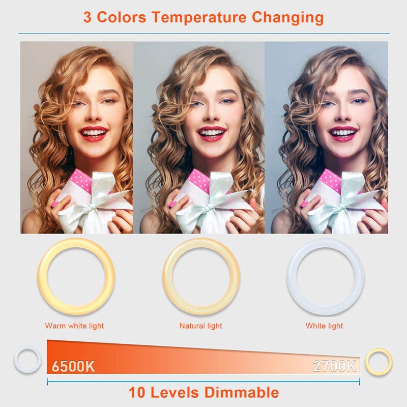 8Inch RGB Selfie Ring Light - Flicker-Free Anti-Glare Eye-Caring Light With Stable 70mm Clamp, 3 Color Temperatures, 10 Dimmable Levels, USB Powered For Live Broadcasting, Web Conferencing, Self-Portr - Image 4