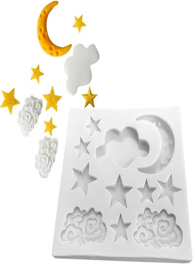 Zhuluck 1Pc Star Moon Clouds Shaped Silicone Fondant Molds, Candy Chocolate Molds for DIY Cake Fondant Cookie Cloud Fondant Mold Moon For Candy Baking Sugar Cakes Decorating Candy Making Supplies - Image 1