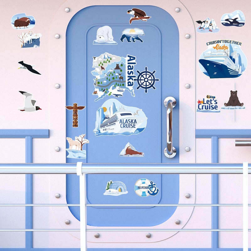 Wxiben Alaska Cruise Door Decorations Magnetic - Wxiben 20PCS Alaskan Themed Cruise Door Magnets Arctic Animals Cruise Ship Door Decorations Magnet Stickers Decals for Carnival Stateroom Cabin Party Decor - Image 3
