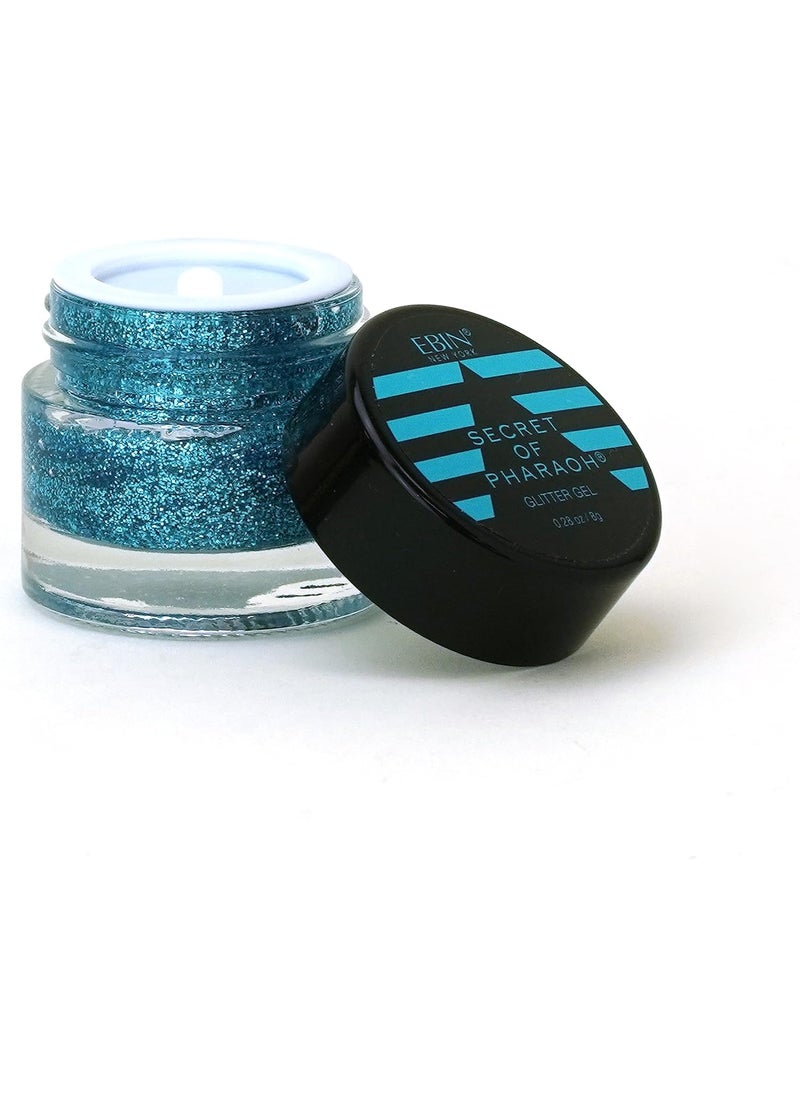 EBIN NEW YORK Dazzle and Delight: Secret of Pharaoh Glitter Gel for Hair, Body and Face - Sapphire Moon | 6 Vibrant Colors, Long Lasting Sparkles, Ideal for Parties, and Festival Look, Glammarous Effect 