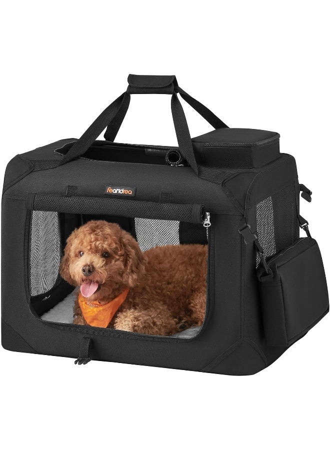 Feandrea Foldable Pet Carrier Bag, Portable Cat Dog Carrier, Soft Sided Pet Travel Carrier with Breathable Mesh, with Handles, Storage Pockets, 60 x 42 x 42 cm, Black - Image 1