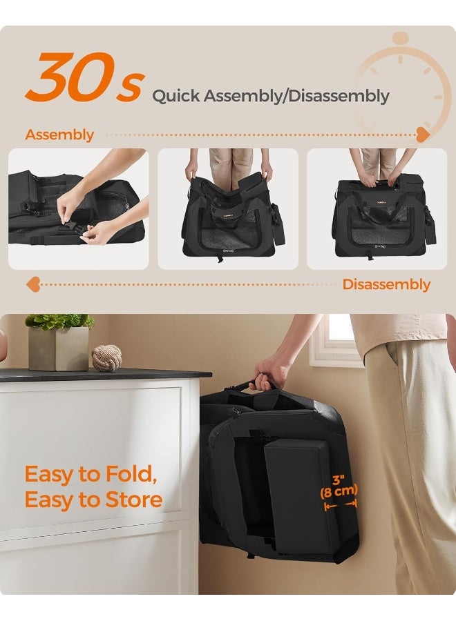 Feandrea Foldable Pet Carrier Bag, Portable Cat Dog Carrier, Soft Sided Pet Travel Carrier with Breathable Mesh, with Handles, Storage Pockets, 60 x 42 x 42 cm, Black - Image 3