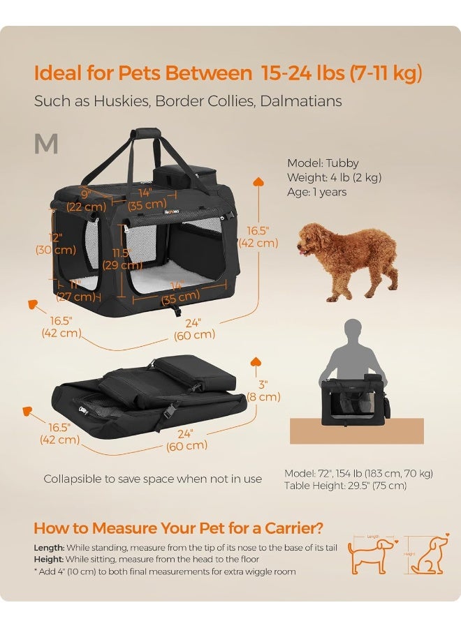 Feandrea Foldable Pet Carrier Bag, Portable Cat Dog Carrier, Soft Sided Pet Travel Carrier with Breathable Mesh, with Handles, Storage Pockets, 60 x 42 x 42 cm, Black - Image 5