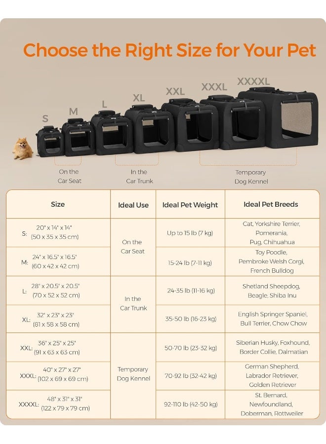 Feandrea Foldable Pet Carrier Bag, Portable Cat Dog Carrier, Soft Sided Pet Travel Carrier with Breathable Mesh, with Handles, Storage Pockets, 60 x 42 x 42 cm, Black - Image 4