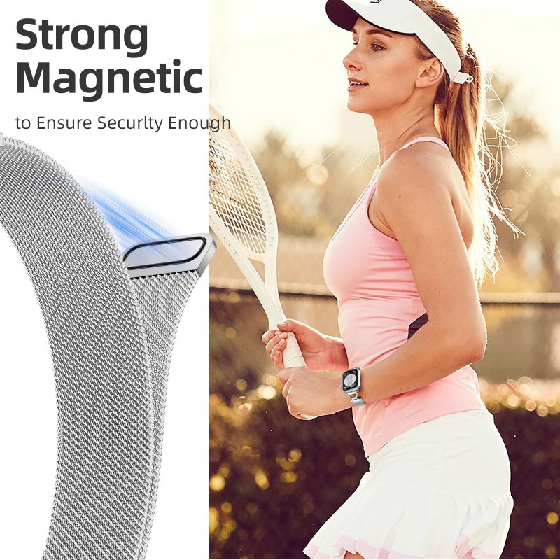 Dirrelo Stainless Steel Band Compatible with iWatch Bands Women 40mm 41mm 42mm 38mm 44mm 45mm,Slim Mesh Metal Clasp Replacement Strap for Apple Watch Series 11 Band 10 9 8 7 6 5 4 2 SE 3 Ultra,Silver - Image 4
