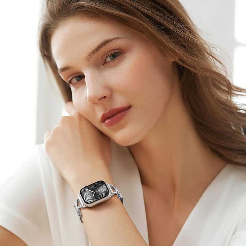 Dirrelo Stainless Steel Band Compatible with iWatch Bands Women 40mm 41mm 42mm 38mm 44mm 45mm,Slim Mesh Metal Clasp Replacement Strap for Apple Watch Series 11 Band 10 9 8 7 6 5 4 2 SE 3 Ultra,Silver - Image 5