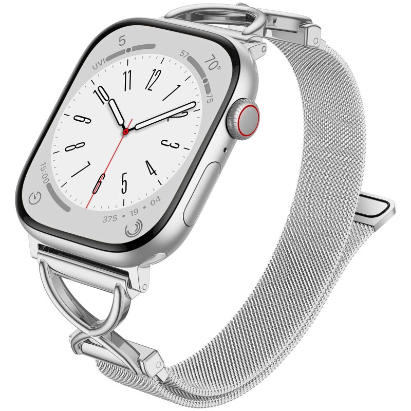 Dirrelo Stainless Steel Band Compatible with iWatch Bands Women 40mm 41mm 42mm 38mm 44mm 45mm,Slim Mesh Metal Clasp Replacement Strap for Apple Watch Series 11 Band 10 9 8 7 6 5 4 2 SE 3 Ultra,Silver - Image 1