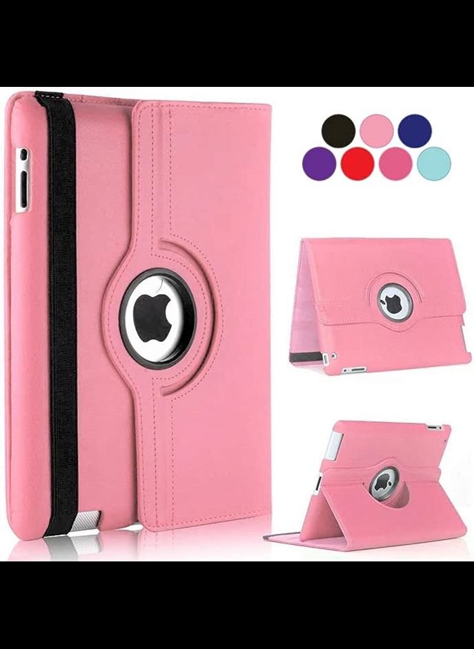 360 Degree Rotating Stand [Auto Sleep/Wake] Folio Leather Smart Cover Case for Apple iPad (iPad 2/3/4, Light Pink)
