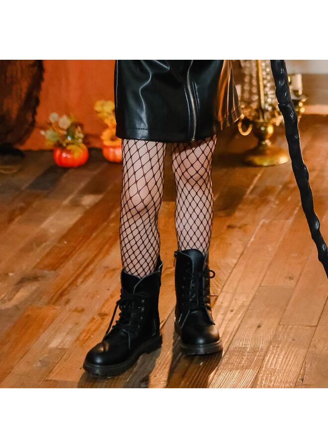 جوارب طويلة لامعة للبنات من شبك صيد السمك مرصعة بأحجار الراين للأطفال (أسود) - Image 2