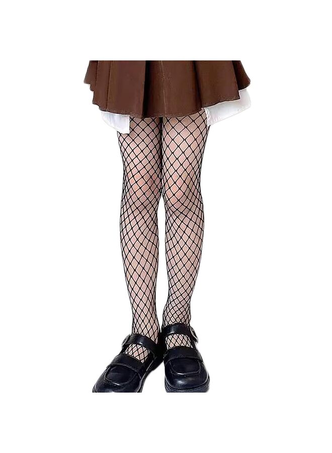 جوارب طويلة لامعة للبنات من شبك صيد السمك مرصعة بأحجار الراين للأطفال (أسود) - Image 1