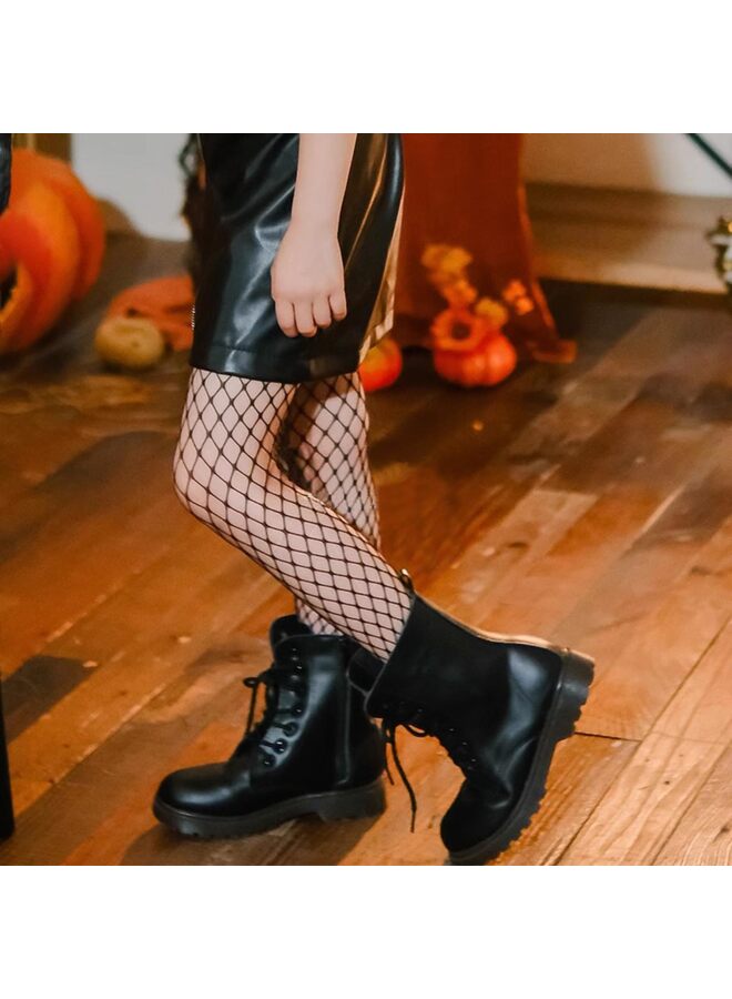 جوارب طويلة لامعة للبنات من شبك صيد السمك مرصعة بأحجار الراين للأطفال (أسود) - Image 3