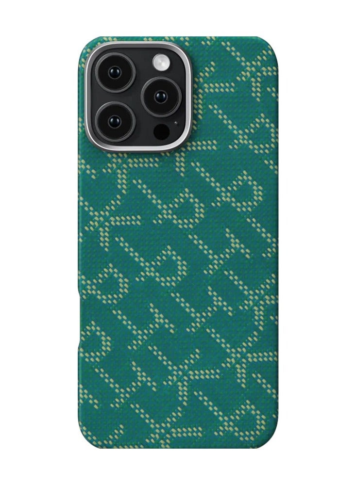 PITAKA PITAKA iPhone 16 Pro Floating Woven Case, Aramid Fiber, Thin, Lightweight, MagSafe Compatible, Wireless Charging, Shockproof, Stylish, 9th Anniversary Monogrammed Tactile Woven Case (PTK - Green/Gold)  - Image 2