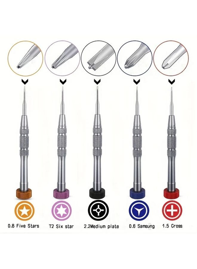 Red Aluminum Alloy Phone Repair Kit 5 Pcs Precision Screwdriver Set for Apple Android - Image 2