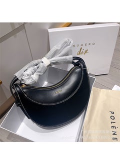 Polene Paris Genuine Leather Crescent Saddle Crossbody Bag black plain weave