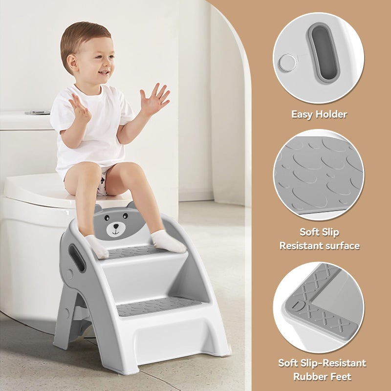 TPN Toddler Step Stool for Bathroom Sink and Potty Training Durable Anti-Slip,Anti-Tip A-Frame,10-Second Assembly, 2-Step Potty Stool with Wide Steps (Gray) - Image 2