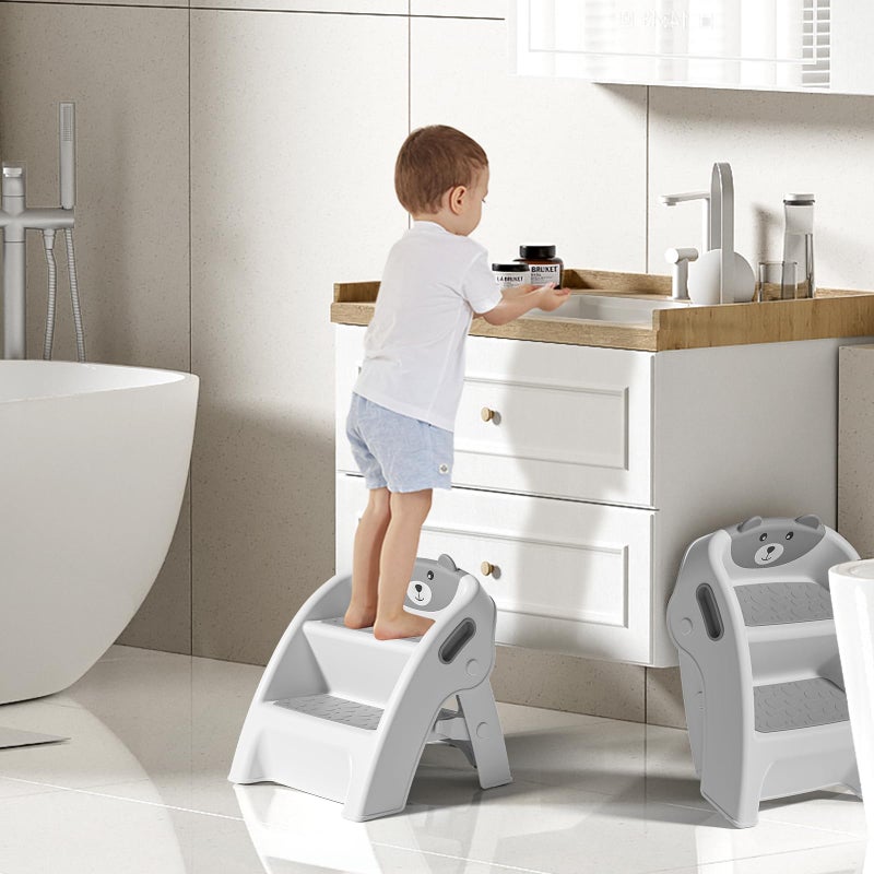 TPN Toddler Step Stool for Bathroom Sink and Potty Training Durable Anti-Slip,Anti-Tip A-Frame,10-Second Assembly, 2-Step Potty Stool with Wide Steps (Gray) - Image 3