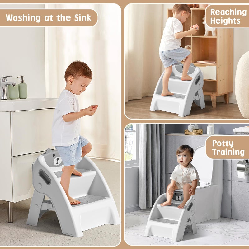 TPN Toddler Step Stool for Bathroom Sink and Potty Training Durable Anti-Slip,Anti-Tip A-Frame,10-Second Assembly, 2-Step Potty Stool with Wide Steps (Gray) - Image 5