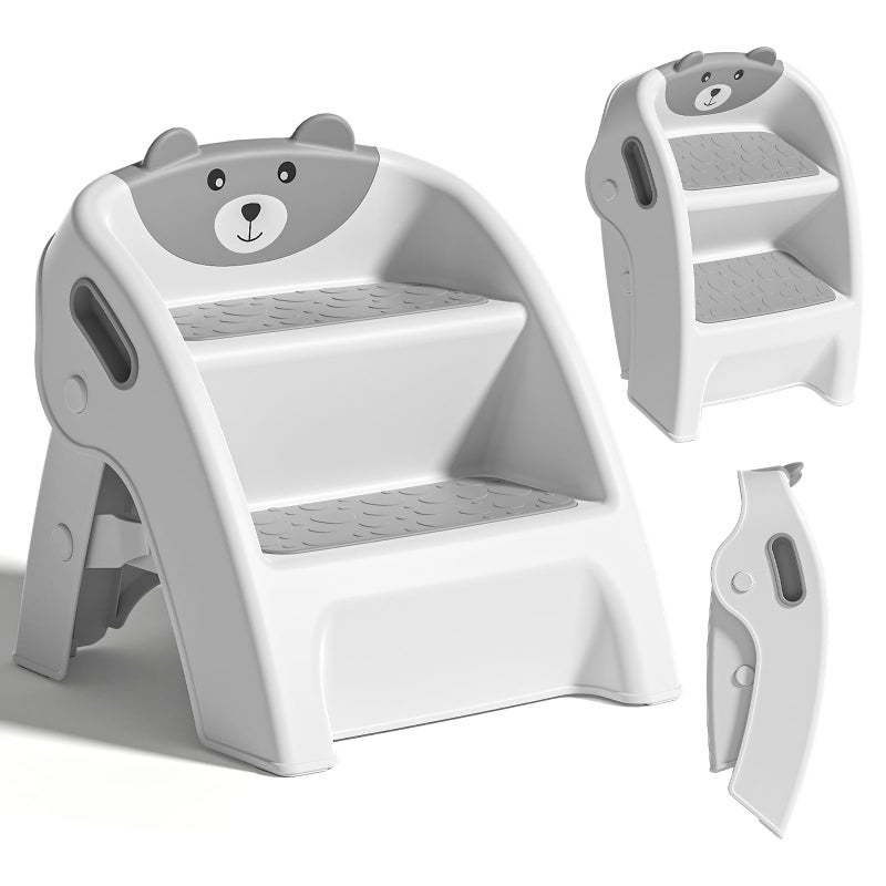 TPN Toddler Step Stool for Bathroom Sink and Potty Training Durable Anti-Slip,Anti-Tip A-Frame,10-Second Assembly, 2-Step Potty Stool with Wide Steps (Gray) - Image 1