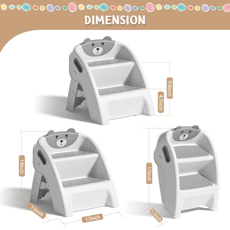 TPN Toddler Step Stool for Bathroom Sink and Potty Training Durable Anti-Slip,Anti-Tip A-Frame,10-Second Assembly, 2-Step Potty Stool with Wide Steps (Gray) - Image 4