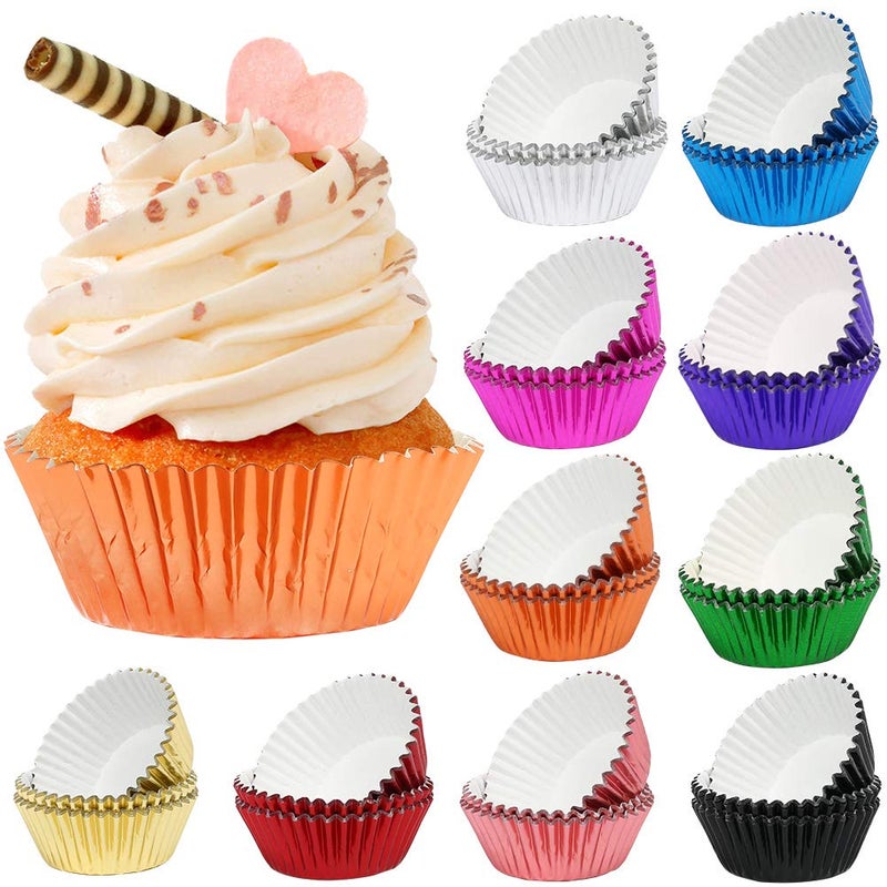 LotFancy Foil Cupcake Liners 500pc Standard Size Muffin Liners Metallic Cupcake Wrappers Disposable Baking Cups Paper for Wedding Birthday Party Baby Shower Boy Girl 10 Colors