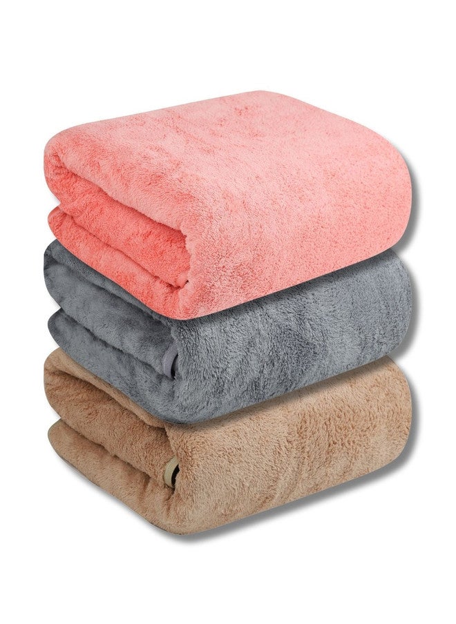 Fezora Microfiber Bath Towel Set - 3 Pieces in Beige & Orange - Image 1