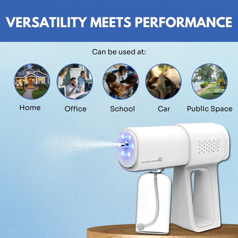 Goodscious Nano Disinfectant Spray Gun - K5 Pro Cordless Fogger Machine - Versatile Barber Spray Bottle, Atomizer Sprayer for Perfume & Indoor Fogger - Sterilizer Gun & Fog Sanitizer Machine for Home (White) - Image 3