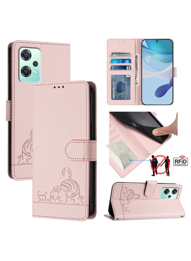 اس-توب جراب لهاتف OnePlus Nord 2 Lite من الجلد المنقوش بنمط Cat Rat RFID مع حبل تعليق - Image 1