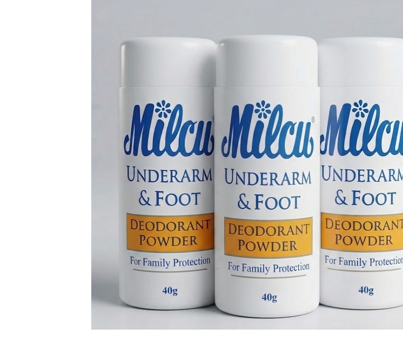 Milcu Underarm and Foot Deodorant Powder Value Pack - (3) 40g Bottles, 2-in-1 Natural Deodorant Powder for Family Protection