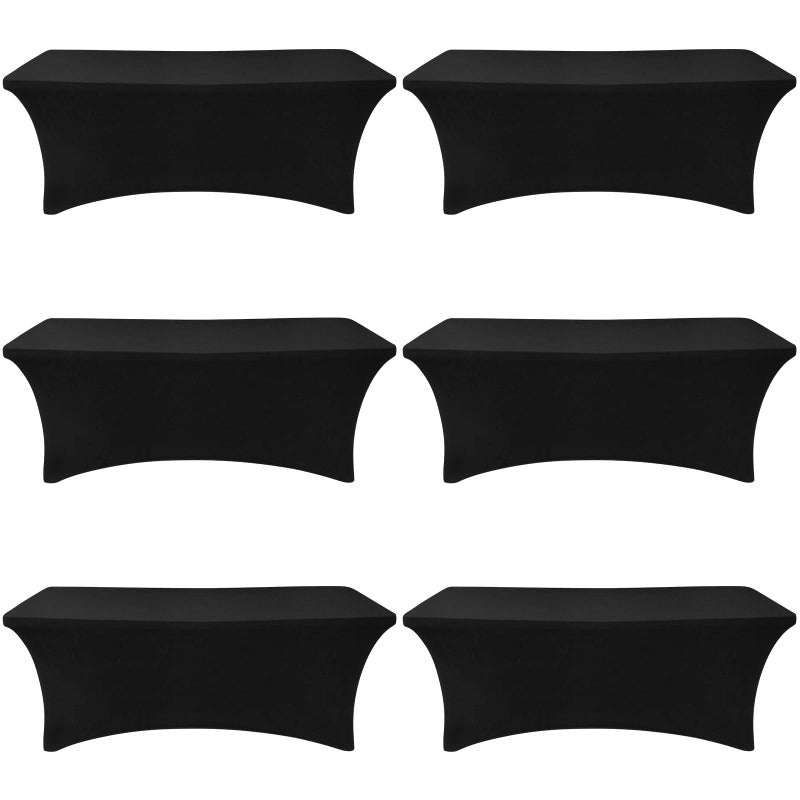 SEPARO فصل [6pack 6ft 6ft غطاء طاولة دنة أسود ملتوية مستطيل مستطيل المائدة النسيج القابل للامتداد ليكرا Tablecloth 6 أقدام خالية من التجاعيد لحفلات الحفلات حفلات الزفاف كوكتيل 6 PCs - Image 1