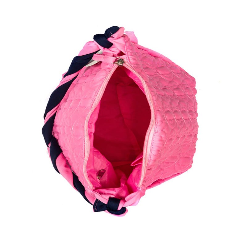 Biggfashion Pink Navy Knitting Handle Bag, Comfortable use, Roomy Interior, Zipped Off, 25 x 21 cm - Image 4