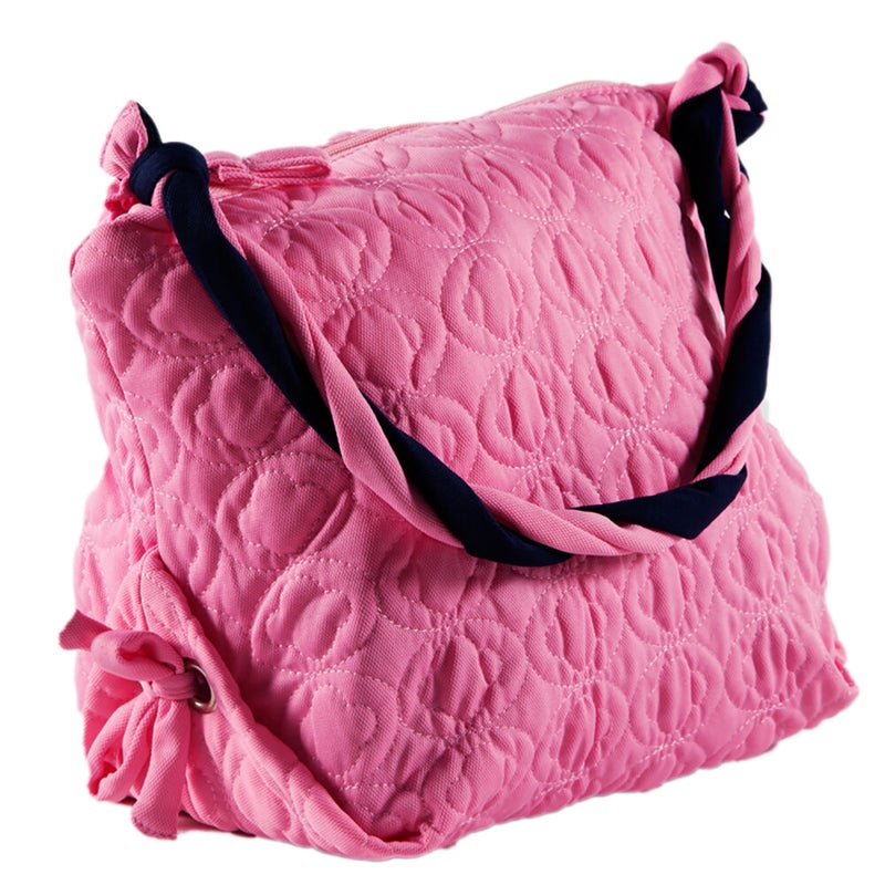 Biggfashion Pink Navy Knitting Handle Bag, Comfortable use, Roomy Interior, Zipped Off, 25 x 21 cm - Image 1