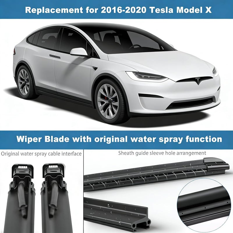 GELAIDI Windshield Wiper Blades for Tesla Model X - 28" & 18" All-Season Silicone Blades with Integrated Washing - Image 2