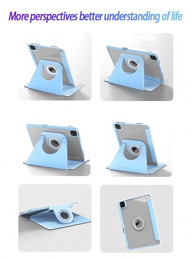جراب iPad من الجيل الحادي عشر (A16 2025) و جراب iPad 10 مقاس 10.9 بوصة، جراب iPad يدور 360 درجة مع فتحة للقلم / ملحق مغناطيسي مريح / حامل رفيع بخاصية السكون/التنشيط التلقائي / جراب واقٍ شفاف من البولي يوريثان الحراري / مجموعة هدايا بقيمة 35 درهمًا إماراتيًا مع غشاء واقٍ مضاد للتوهج / جراب لوحي من اللباد - أزرق - Image 2