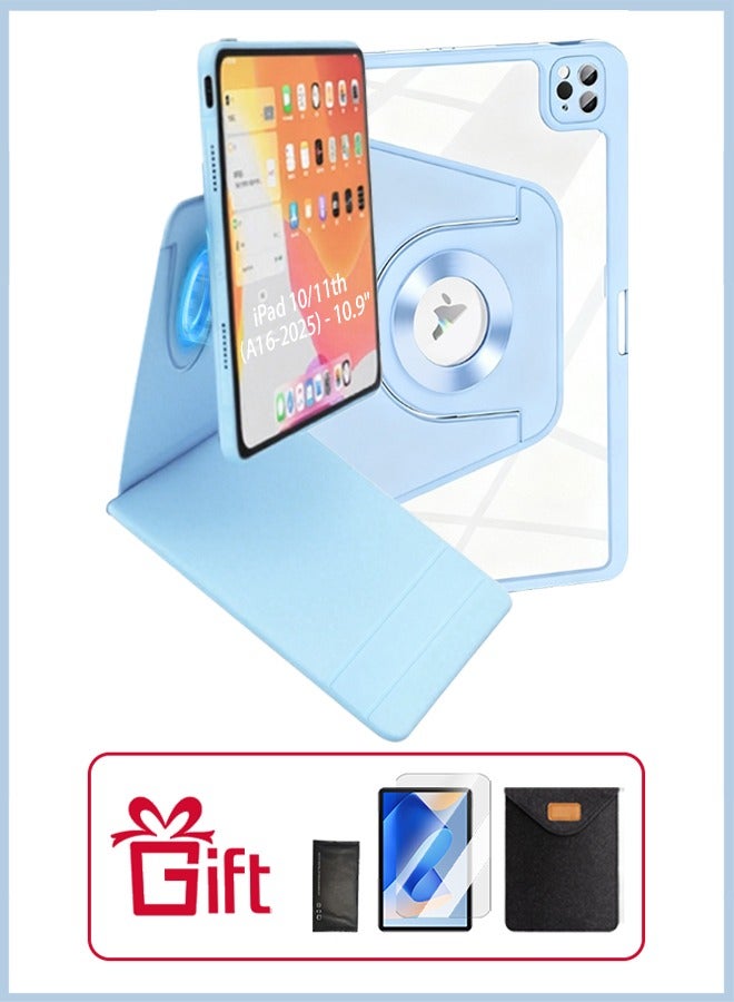جراب iPad من الجيل الحادي عشر (A16 2025) و جراب iPad 10 مقاس 10.9 بوصة، جراب iPad يدور 360 درجة مع فتحة للقلم / ملحق مغناطيسي مريح / حامل رفيع بخاصية السكون/التنشيط التلقائي / جراب واقٍ شفاف من البولي يوريثان الحراري / مجموعة هدايا بقيمة 35 درهمًا إماراتيًا مع غشاء واقٍ مضاد للتوهج / جراب لوحي من اللباد - أزرق - Image 1